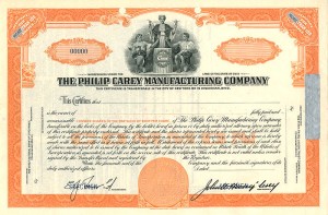 Philip Carey Manufacturing Co. - Specimen Stock Certificate
